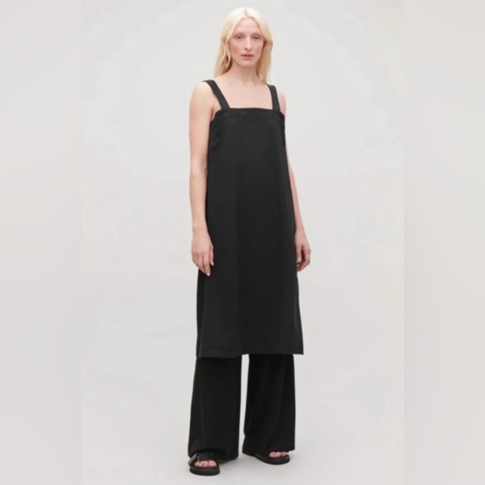 COS Black Apron Wrap Around detail Tunic Shift Dress with woven straps Large